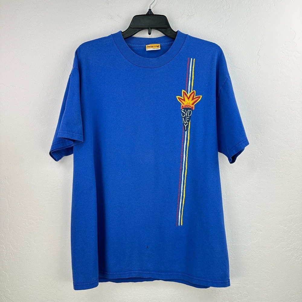 Vintage Down Under T-shirt Mens L Blue 100% Cotton Sydney Graphic Tee